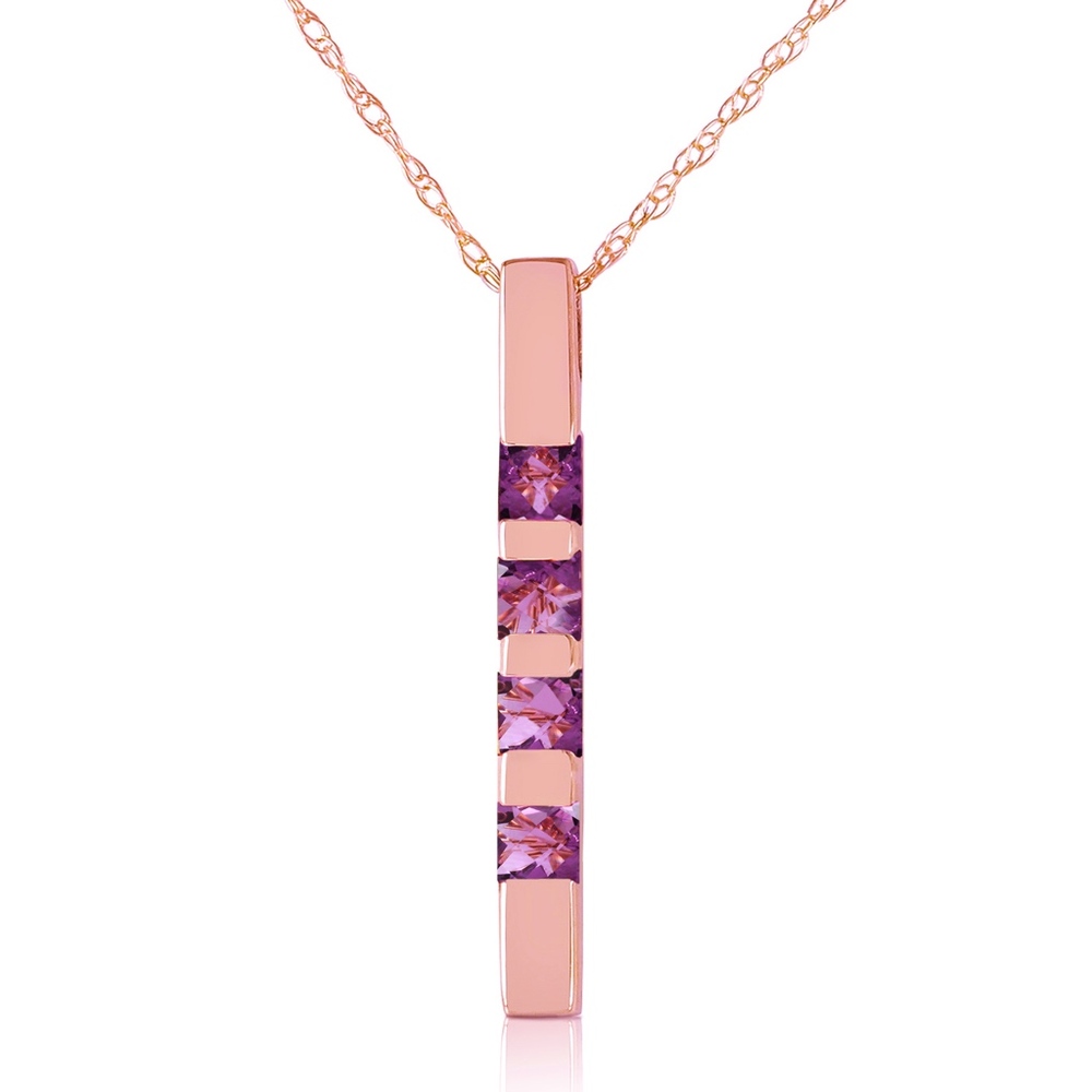 14K. SOLID GOLD NECKLACE BAR WITH NATURAL AMETHYST - Picture 3 of 7